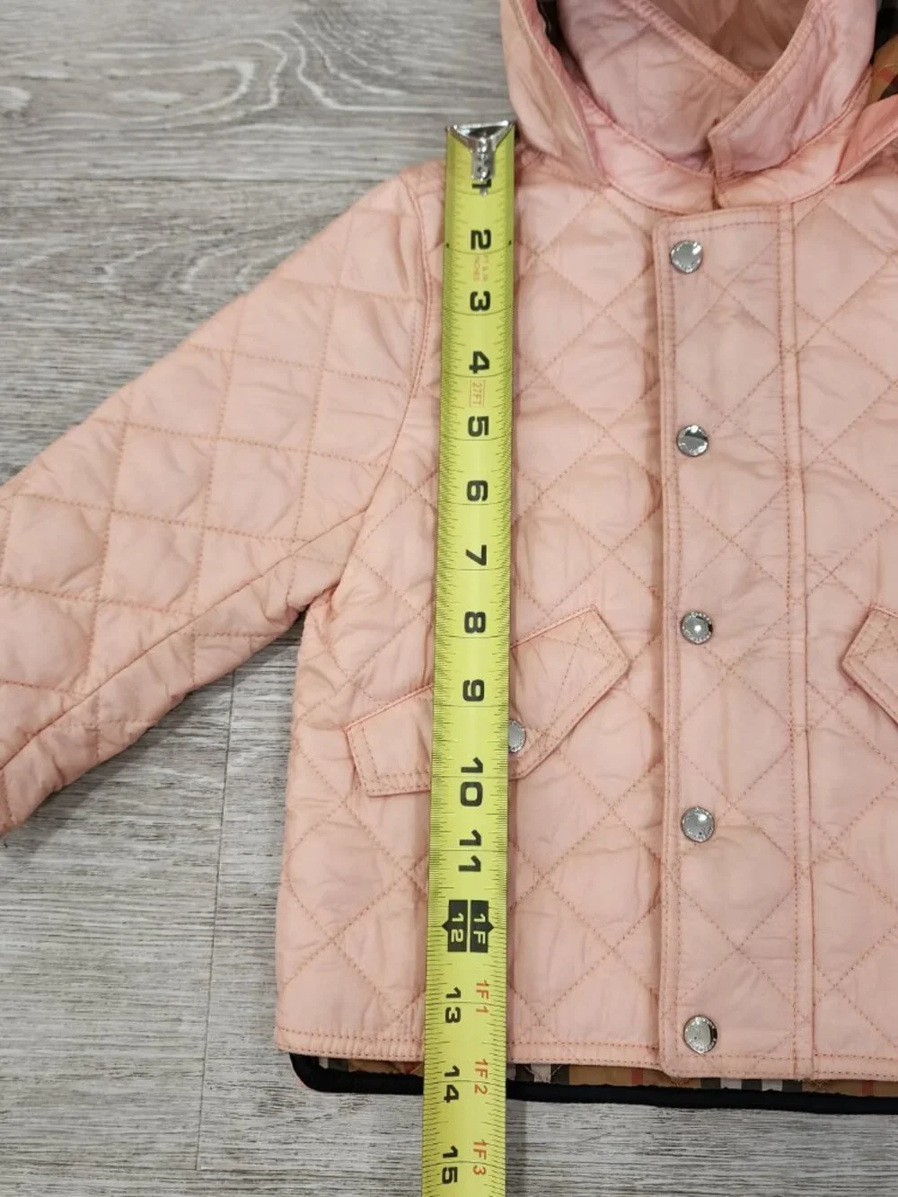 Burberry Toddler Diamond Quilted Hooded Jacket Nova Check Pink Size 18M
